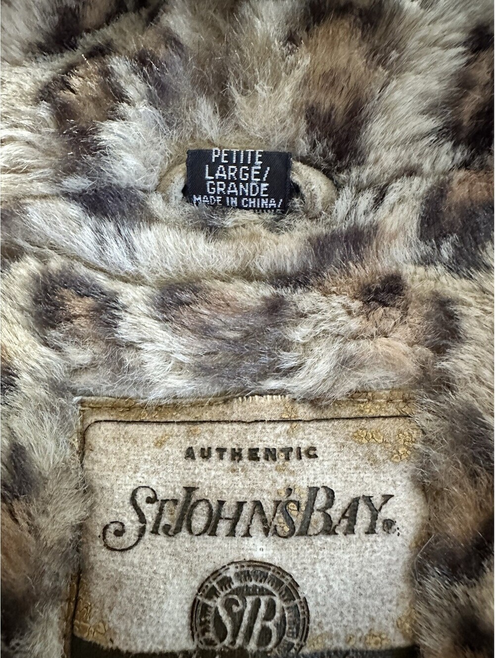 Y2K Leopard Cheetah Print Lined St Johns Bay Suede Hooded Jacket Coat L Petite - Picture 5 of 13